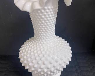 Fenton Hobnail Milk Glass Fluted Vase