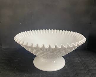 Milk Glass Footed Crimped Bowl