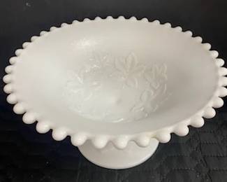 Milk Glass Compote w/Leaves