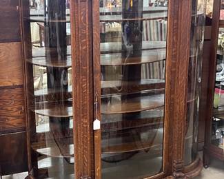 Oak China Cabinet w/ Curved Glass Door