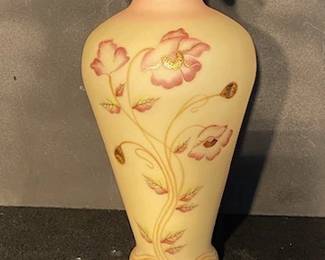 SOLD - Fenton Burmese Vase- Poppies 13"