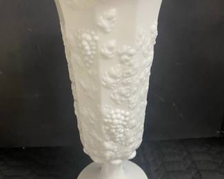 Milk Glass Paneled Grape Footed Vase