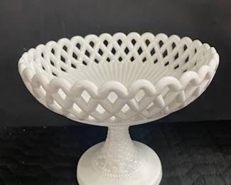 Reticulated Milk Glass Compote
