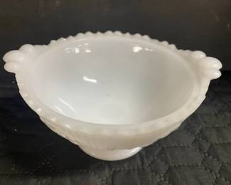 Milk Glass Iris & Herringbone Bowl