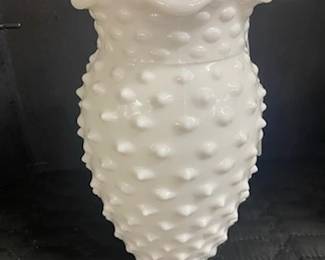 Milk Glass Hobnail Scalloped Edge Vase