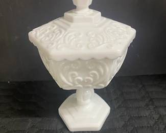 Imperial Milk Glass Footed Candy Dish w/Lid
