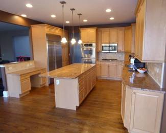 This Kitchen is priced to sell, $5,650.00. 
The Maple Cabinets are in good shape. Comes with the following Appliances: GE SS 48″ Refrigerator/Freezer, about 18 years old, Kitchen 30″ SS Aid Double Oven, 8 years old, DACOR 30″ SS Cooktop, 5 years old, GE 30″ Over the Range Microwave, 7 years old and the Bosch SS Dishwasher 5 years old. Also includes the SS Sink, Grohe Faucet, Disposal, Hot Water Dispenser. Cabinets and appliances have been removed and stored in the garage ready to be picked up.