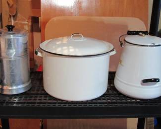 Awesome vintage enameled giant soup pot and Coffee