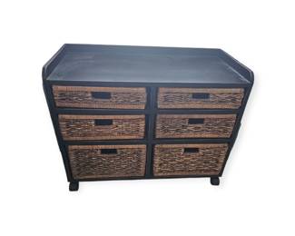 6 drawer black rolling cabinet with wicker drawers