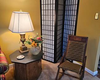 Shoji 3 panel screen, Folding antique rocker