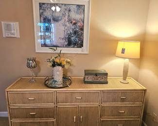 Bamboo/Rattan triple dresser 7 drawers and 2 doors. Coastal look