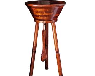 Free standing wooden salad bowl with spoon and fork