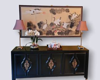 Black lacquer Credenza in the style of James Mont for Century Furniture