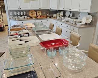 Kitchen with TONS of casserole dishes and MORE