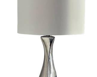 One of a pair of contemporary silver colored lamps.  SOLD as a PAIR only .