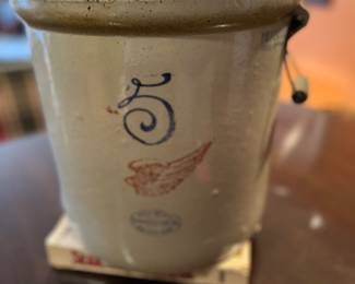 Antique Redwing Stoneware, 5 Gallon Crock 
