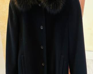 Beautiful Long Black Coat with Fur Collar 