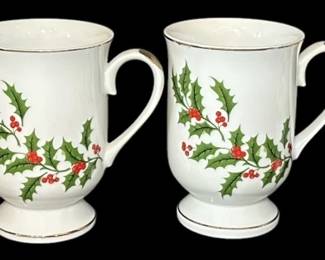 4 Holly Berry Christmas Mugs