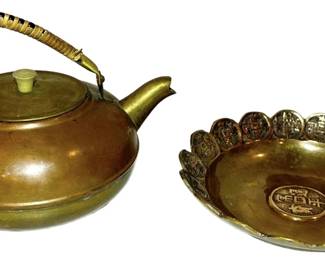 Copper Teapot and Brass Bowl