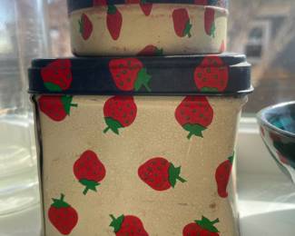 Pair of Potpourri Press Red Strawberry Fruit Print Tins