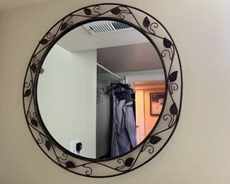Black Metal Round Mirror with Vine Design