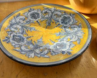 Yellow, Blue & White Floral Pattern Plate - Made in Spain Signed PTE