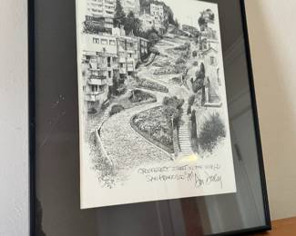 Framed and Matted 1977 Pen Drawing Print "Crookedest Street In The World" by Don Davey