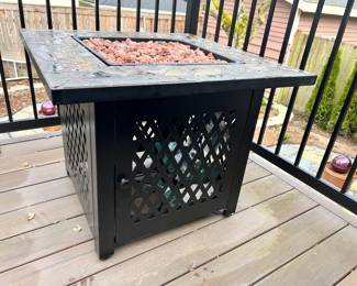 Square Slate Tile and Steel Gas Fire Pit Table
