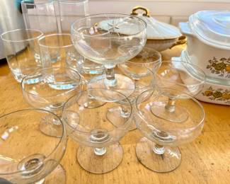 Set of 9 Etched Glass Champagne Glasses