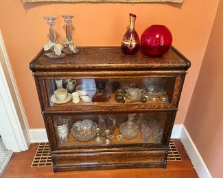 Two Tier Tiger Oak Curio Cabinet