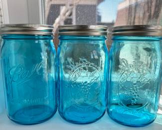 3 Blue Ball Mason Jars