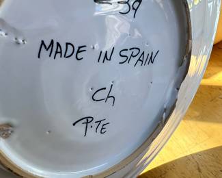 Yellow, Blue & White Floral Pattern Plate - Made in Spain Signed PTE