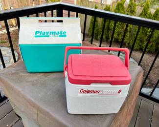 Coleman Personal 8 Cooler with Red Cupholder Lid, Igloo Playmate Mini Turquoise Cooler