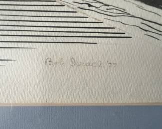 Framed and Matted 1977 Pen Drawing "Ferry Sketch" by Bob Israel