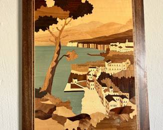 Wood Marquetry Wood Inlay "Village City Scene" Artwork