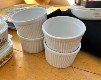 Set of 4 White Porcelain Ribbed Ramekins
