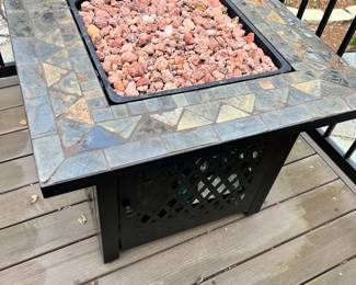 Square Slate Tile and Steel Gas Fire Pit Table
