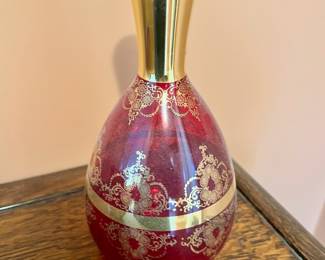 Red/Gold Painted Glass Decanter