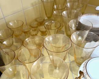 Set of Yellow Depression Glass Goblets - Varying Sizes