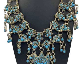 Artisan Made Intricate Possible Turquoise Ornate Silver Necklace
