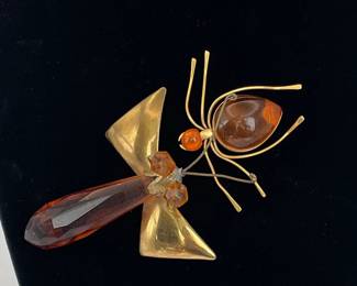 Fun Vintage Amber Color Glass Insect Pins
