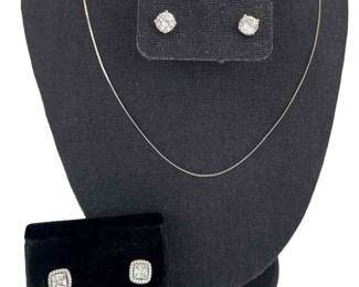 Sterling Silver 925 * Italy Fine Chain Necklace * Sterling Silver * Faceted Glass Pierced Post Earrings
