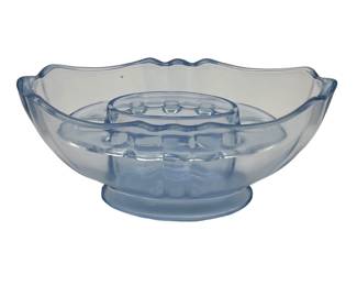 Vintage Pale Blue Oval Shape Glass Bowl With Frog