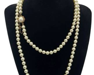 Vintage Long Pearl Necklace With Sterling Silver 925 Clasp
