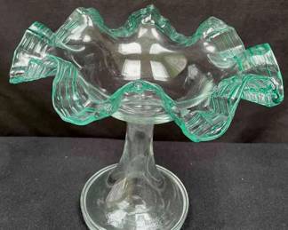 Hand Blown Glass Fluted Edge Pedestal Stand Bowl