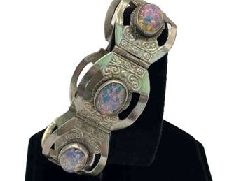 Sterling Silver Mexico Colorful Opalescent Glass Bracelet
