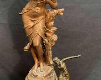 Tall Metal Copper Color Lady With Angel Figure * Le Premier Secret By Francois Moreau * Small Metal 1920's Woman Dancer