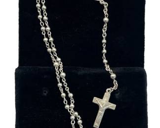 Antique Child's Alpacca Sterling Silver Rosary With Sterling Silver Box