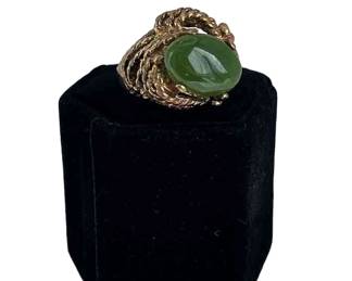 Sterling Silver * Jade or Jadeite * Rope Design Women's Ring * Size 6.5
