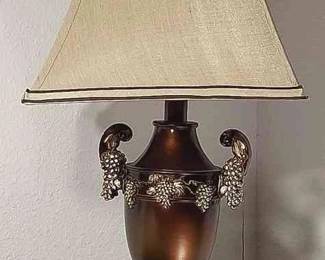 Ornate Table Lamp In Brown-Bronze Grape Clusters Highlighted In Metallic Tones.